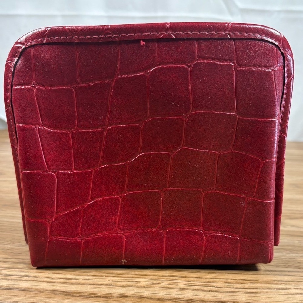 Women Toiletry Bag Red Croc‎ Embossed Faux Leather Bow Detail Travel Case - Picture 3 of 5